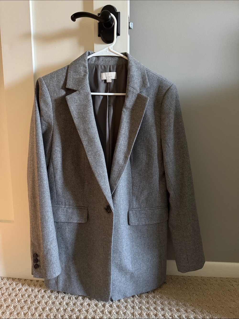 LOFT Gray Single-Button Wool-Blend Blazer